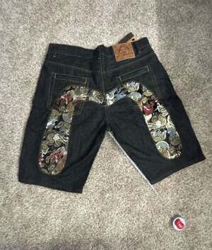 Evisu Lot 2008 Embroidered Brocade Pocket Denim Shorts